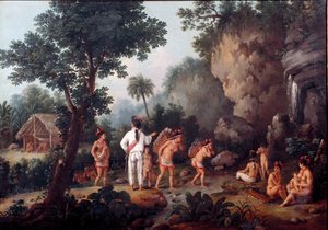 Rabszolgaság; „” rabszolgavadászat””” indián családokat (Brazíliából?) rabszolgakereskedők viszik el. Jean Baptiste Debret (1768-1848) festménye. Olajfestmény. Sao Paulo Múzeum, Brazília.