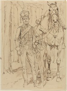Francia huszár, aki lovat vezet alkotó: Jean Baptiste Edouard Detaille