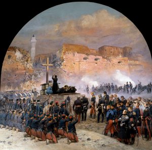 Konstantin expedíciója Algéria meghódítása során (1830-1847): „” Denis de Damremont tábornok (1783-1837) temetése 1837.10.18-án volt Algériában Konstantin brechéje előtt másnap. támadás”” Edou festménye alkotó: Jean-Baptiste Edouard Detaille
