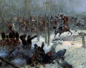 Orosz hadjárat 1812-ben: „” Dubois ezredes 7. csatahajójának bevetése la Berezinában (Beresinában) 1812.11.28-án Oroszországban”” Részlet. Jean-Baptiste-Edouard (Jean Baptiste Edouard) Detaille festménye (1848-1912) XIX. Párizs, Musee de l