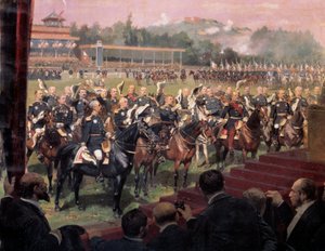 Jules Grevy elnök zászlóosztása Longchampban Leon Gambetta jelenlétében július 14-én alkotó: Jean Baptiste Edouard Detaille
