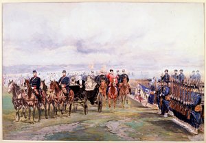 Nicolas cár áttekinti a csapatokat Felix Faure-rel Chalon-sur-Marne-ban franciaországi látogatása során, október 9-én. alkotó: Jean Baptiste Edouard Detaille