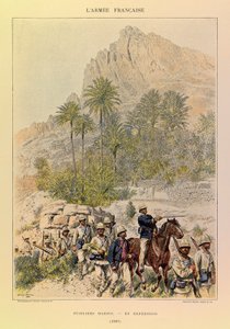 Jules Richard kapitány francia hadseregének típusai és egyenruhái, illusztrálta: Edouard Detaille (1848-1912): Fusiliers Marins az expedíción 1887-ben, Magángyűjtemény alkotó: Jean Baptiste Edouard Detaille