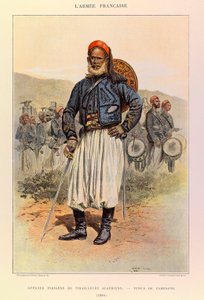 Jules Richard kapitány francia hadseregének típusai és egyenruhái, illusztrálta: Edouard Detaille (1848-1912): Az algériai tuniorok bennszülött tisztje terepruhában 1886-ban, magángyűjtemény alkotó: Jean Baptiste Edouard Detaille