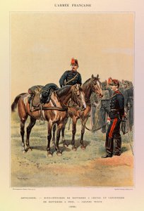 A Jules Richard százados francia hadseregének típusai és egyenruhái, illusztrálta: Edouard Detaille (1848-1912): Tüzérség: lovas ütegek altisztei és gyalogos üteg tüzérei nagy öltözetben 1886-ban, Magángyűjtemény alkotó: Jean Baptiste Edouard Detaille