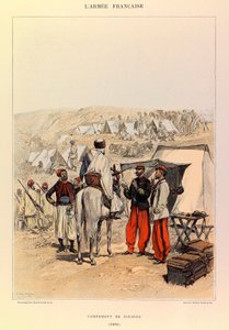 Jules Richard kapitány francia hadseregének típusai és egyenruhái, illusztrálta: Edouard Detaille (1848-1912): Zouaves tábor 1886-ban, magángyűjtemény alkotó: Jean Baptiste Edouard Detaille