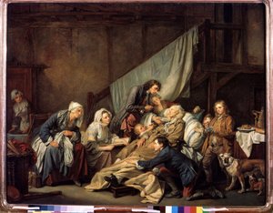 ""A gyermeki jámbor vagy a bénult, akit gyermekei megmentettek"" (Filial Juty (The Paralytic)) Jean Baptiste Greuze (1725-1805) festménye 1763 Méret: 115x146 cm Ermitázs Múzeum, Szentpétervár alkotó: Jean Baptiste Greuze