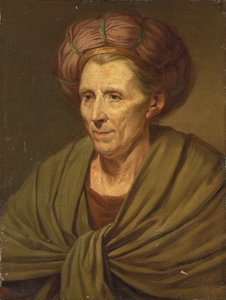 Női portré, mellig érő, barna turbánnal és zöld kendővel alkotó: Jean Baptiste Greuze