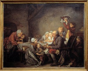 A királyok tortája Egy család megosztja a tortát a vízkereszt ünnepén. Jean Baptiste Greuze (1725-1805) festménye 1774 V. 0,72x0,91 m Montpellier musee Fabre alkotó: Jean Baptiste Greuze