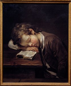 A lusta kicsi. Egy fiatal fiú portréja, aki megölte a könyvét. Jean Baptiste Greuze (1725-1805) festménye