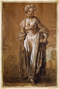 Fiatal lány áll, Jean-Baptiste Greuze rajza (1725-1805) alkotó: Jean Baptiste Greuze