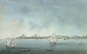 Ahmet szultán és Santa Sophia kilátása Uskudarból, Konstantinápolyban