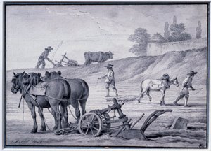 Mezőgazdaság: szántás jelenet. Jean Baptiste Huet (1745-1811) rajza 18. századi Párizs, Louvre Múzeum