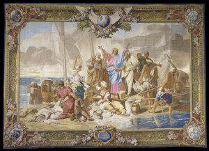""A csodálatos halászat"" Újszövetség gyapjúban és selyemben függő Manufacture royale des Gobelins, Jean Lefebvre műhelye, Jean Jouvenet (1644-1717) nyomán