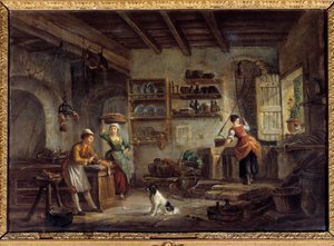Konyha belső terei Szakácsok és szobalányok készítik gazdájuk ételeit. Jean Baptiste Lallemant (1710-1803) festménye 18. századi Bourg en bresse, Musee de Brou