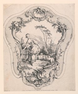 Rocaille-panel, egy pásztorlány jelenetével