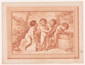 Négy putti boroshordóval La Vendange (cím az objektumon) alkotó: Jean Baptiste Lucien