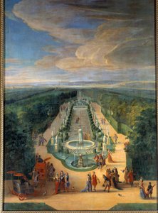 Kilátás a Galerie des Antiques ligetére Versailles kertjében Jean-Baptiste Martin (az idősebb) festménye (1659-1735) 1688 körül V. 2x1,4 m Versailles, musee du chateau