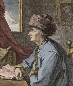 Jean Jacques Rousseau francia író és filozófus a Neufchatelben 1765-ben, J. B. Michel metszete – Jean-Jacques Rousseau (Jean Jacques) portréja a Neuf Chatel 1765-ös metszete, J. B. Michel metszete alkotó: Jean Baptiste Michel