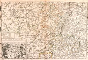 A Rajna környéki térkép (Németország, Svájc, Franciaország) (metszet