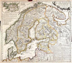 Norvégia, Svédország és Dánia királyságának térképe (metszet alkotó: Jean Baptiste Nolin