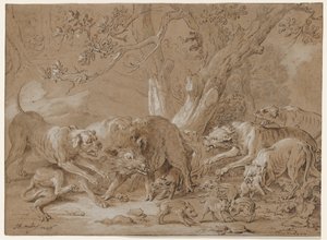 Vadkoca és fiatalja Kutyák támadták meg alkotó: Jean-Baptiste Oudry