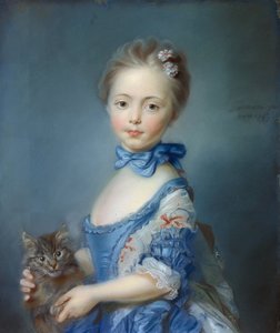 Fiatal lány macskás portréja” Jean-Baptiste Perroneau (Jean Baptiste Perronneau) pasztellfestménye (1715-1783)