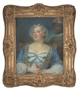 Kék ruhás nő és fekete szolgája portréja alkotó: Jean Baptiste Perronneau
