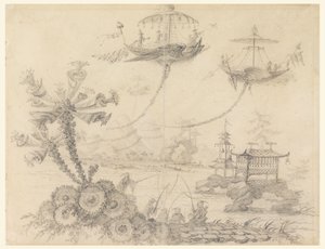Rajz, Chinoiserie fantázia, 1770-90 alkotó: Jean Baptiste Pillement