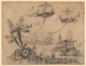 Rajz, Chinoiserie fantázia, 1770-90 alkotó: Jean Baptiste Pillement
