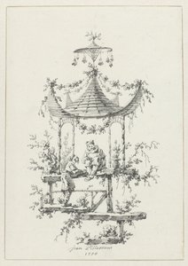 Díszkompozíció chinoiserie stílusban Dísztárgyak chinoiserie stílusban a Deuxième Cahier de six Baraques Chinoises számára (sorozat címe) alkotó: Jean Baptiste Pillement