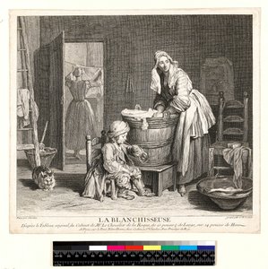 Laundress, metszett: Charles Nicolas Cochin I (1688-1754) 1739 (rézkarc és metszet) alkotó: Jean-Baptiste Simeon (after) Chardin