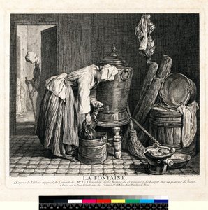 La Fontaine, metszett: Charles Nicolas Cochin I (1688-1754) 1739 (rézkarc és metszet szőtt papírra) alkotó: Jean-Baptiste Simeon (after) Chardin