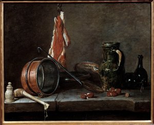 Zsír menü és konyhai eszközök. Csendélet. Jean Baptiste Simeon Chardin (1699-1779) festménye alkotó: Jean-Baptiste Simeon Chardin