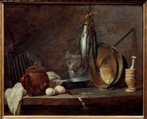Karcsú és konyhai eszközök étlapja. Csendélet. Jean Baptiste Simeon Chardin (1699-1779) festménye alkotó: Jean-Baptiste Simeon Chardin