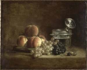 Őszibarack és szőlő. alkotó: Jean-Baptiste Simeon Chardin