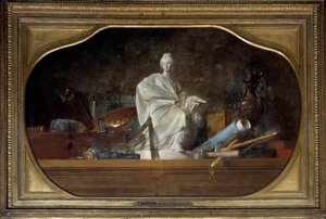 A Művészetek attribútumai A művészetek allegóriája szobrászeszközökkel, szobrocskával. Jean Baptiste Simeon Chardin (1699-1779) festménye 1765 V. 0,91x1,45 m alkotó: Jean Baptiste Simeon Chardin
