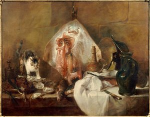 A csendélet korcsolya halak, osztriga, kancsó. Jean Baptiste Simeon Chardin (1699-1779) festménye 1727 V. 1,14 x 1,46 m Párizs. Louvre múzeum alkotó: Jean Baptiste Simeon Chardin