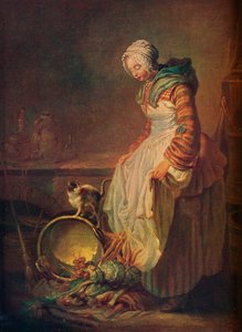 Nő cicával, 18. század alkotó: Jean-Baptiste Simeon Chardin