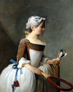Fiatal lány hócipővel és kormánykerékkel, Jean Baptiste Siméon Chardin (1699 - 1779), olajfestmény, Uffizi Múzeum, Firenze. * alkotó: Jean-Baptiste Simeon Chardin