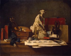 Franciául:  Nature morte avec des attributs des Arts Csendélet a művészetek attribútumaival alkotó: Jean-Baptiste Simeon Chardin