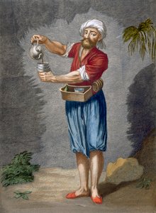 Egy utcai kávéárus, 56. tábla Charles de Ferriol "A Levante különböző nemzeteit ábrázoló száz metszet gyűjteményéből", Gerard Scotin (1671-1716) metszete, 1707-08 (színezüst), 56. tábla