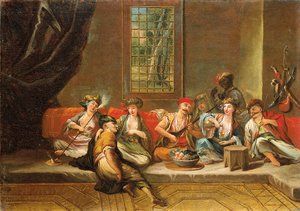 Görög tengerészek mulatózó belső térben alkotó: Jean Baptiste Vanmour