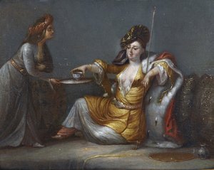 ""A szultána kávét szed"" (Szultána kávézik) Festmény Jean Baptiste (Jean-Baptiste) Vanmour (Van Mour) iskolájából (1671-1737) Magángyűjtemény alkotó: Jean Baptiste Vanmour