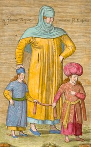 Nő vezeti a gyermekeit, tányér Charles de Ferriol „Száz lenyomatának gyűjteményéből, amely a Levant különböző nemzeteit ábrázolja”, 1707-08 alkotó: Jean Baptiste Vanmour
