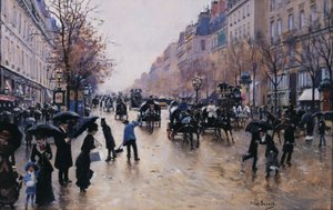 Boulevard Poissonière az esőben, 1880 körül (olaj, vászon) alkotó: Jean Beraud