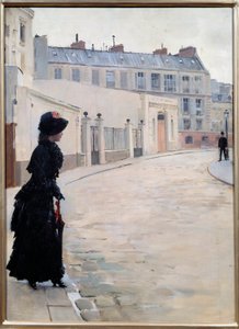 Várakozás, rue de Chateaubriand Párizsban Jean Beraud festménye (1849-1935) alkotó: Jean Beraud