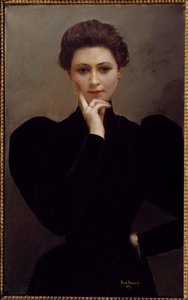 Meditáció Egy töprengő fiatal nő, divatos Belle Epoque öltözékben. Jean Beraud festménye alkotó: Jean Beraud