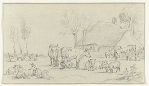 Farmyard szarvasmarhával és fejő nővel alkotó: Jean Bernard