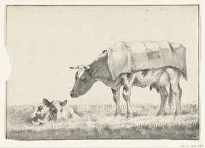 Álló tehén, balra, fekvő borjúval alkotó: Jean Bernard